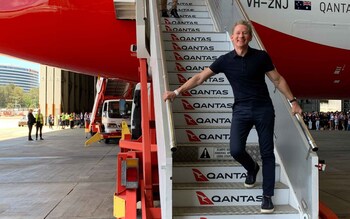 John Arlidge arriving after the historic 21-hour Qantas non-stop test flight from London to Sydney in 2019