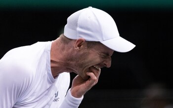 Andy Murray howls in exasperation while seemingly biting his fingers