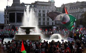 Demonstrators gathered in Trafalgar Square last weekend to protest in solidarity with Palestinians in Gaza