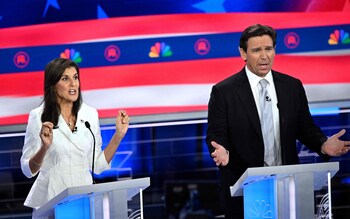 Nikki Haley and Ron DeSantis sduring the third Republican presidential primary debate